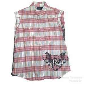 Harley-Davidson Lace back Size S Snap up blouse